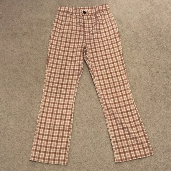 Brown gingham print high waisted pants - Picture 2 of 7